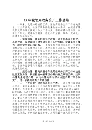 XX年城管局政务公开工作总结