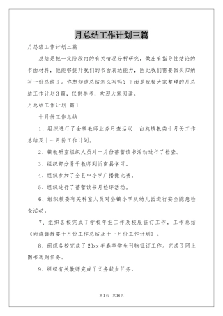 月参考总结工作参考计划三篇