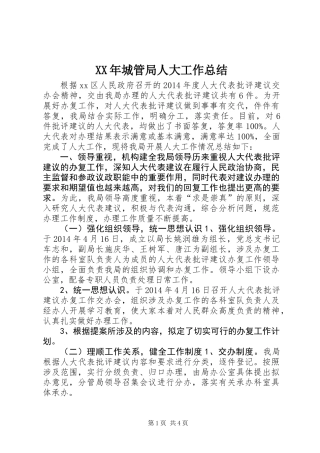 XX年城管局人大工作总结