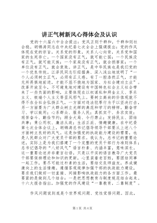 讲正气树新风心得体会及认识