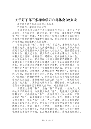 关于好干部五条标准学习心得体会(赵兴宏