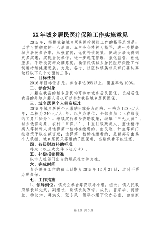 XX年城乡居民医疗保险工作实施意见