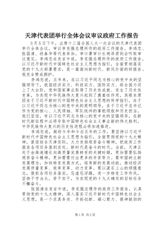 天津代表团举行全体会议审议政府工作报告