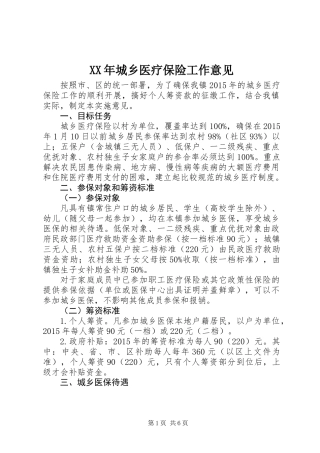 XX年城乡医疗保险工作意见