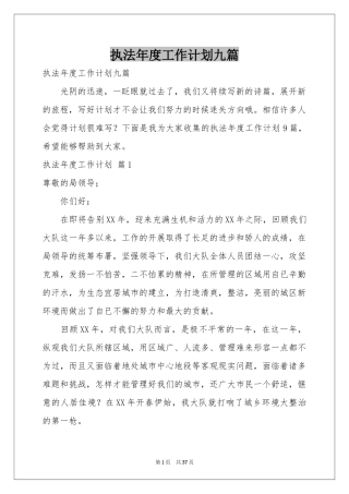 执法年度工作参考计划九篇