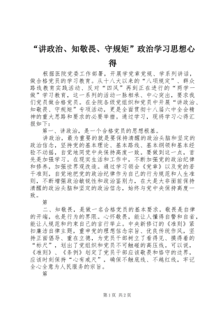 “讲政治、知敬畏、守规矩”政治学习思想心得