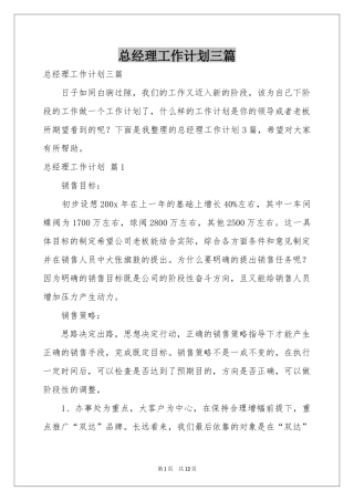 总经理工作参考计划三篇