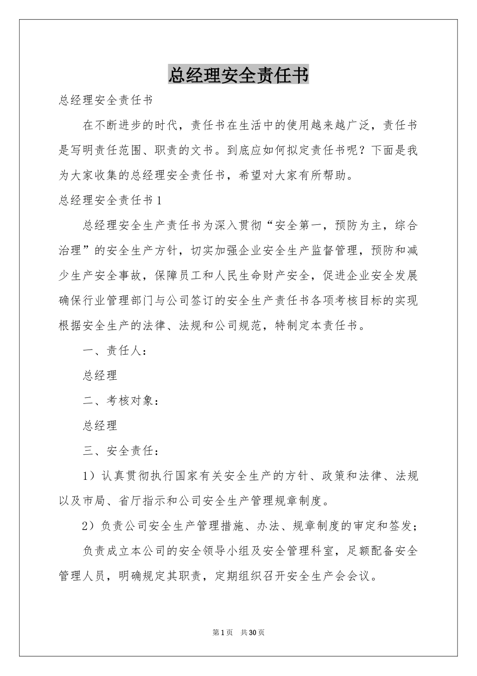 总经理安全责任书_第1页