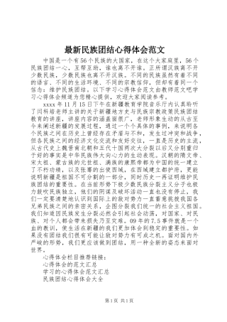 最新民族团结心得体会范文