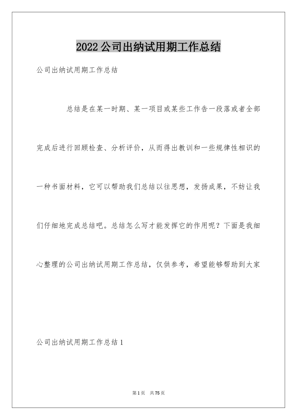 2024公司出纳试用期工作总结_5_第1页