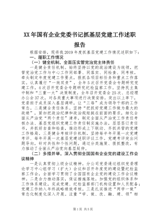 XX年国有企业党委书记抓基层党建工作述职报告