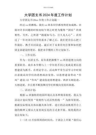大学团支书2024年度工作计划