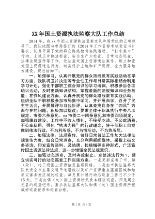 XX年国土资源执法监察大队工作总结