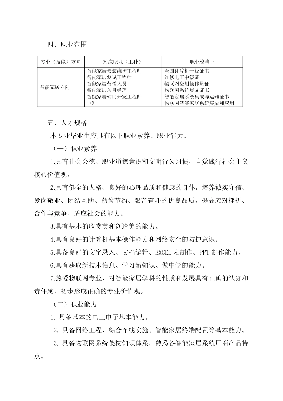 中等职业学校--物联网技术应用专业(智能家居方向)人培方案 _第2页