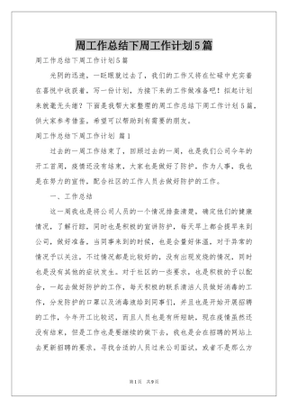 周工作参考总结下周工作参考计划5篇