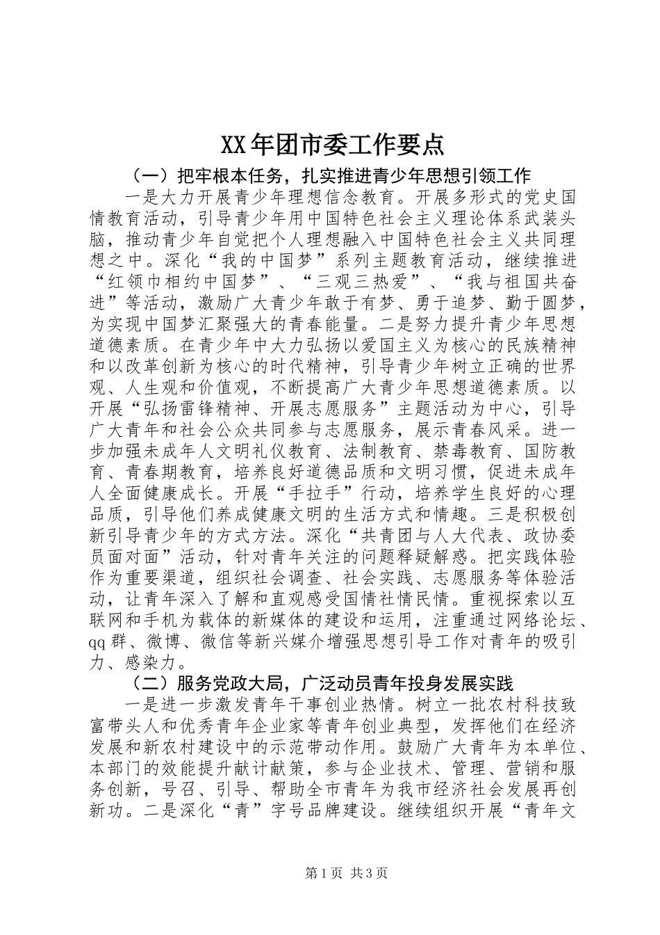 XX年团市委工作要点_第1页