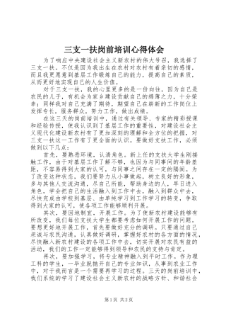 三支一扶岗前培训心得体会