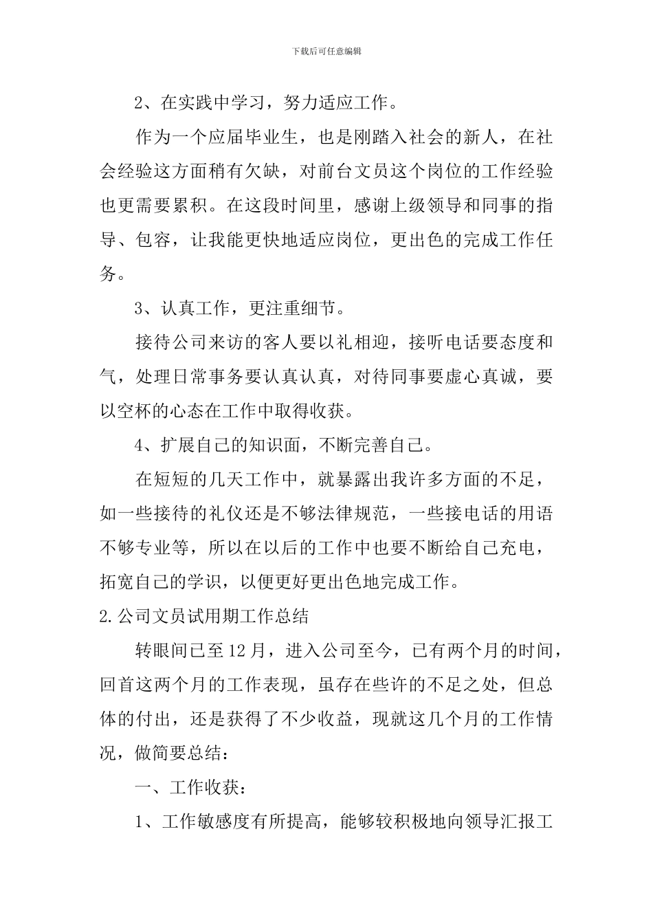 公司文员试用期工作总结10篇_第2页