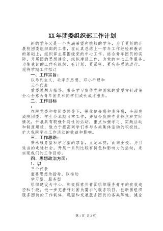 XX年团委组织部工作计划