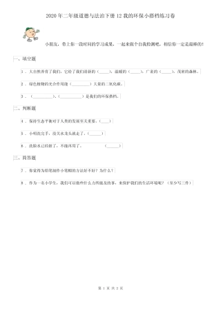 2020年二年级道德与法治下册12我的环保小搭档练习卷 