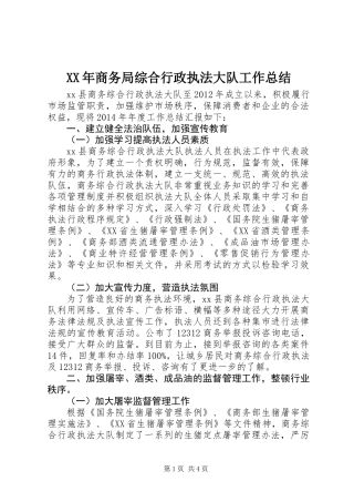 XX年商务局综合行政执法大队工作总结