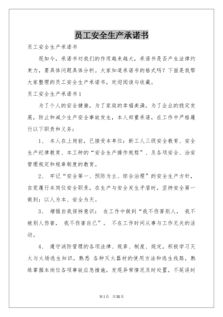 员工安全生产承诺书