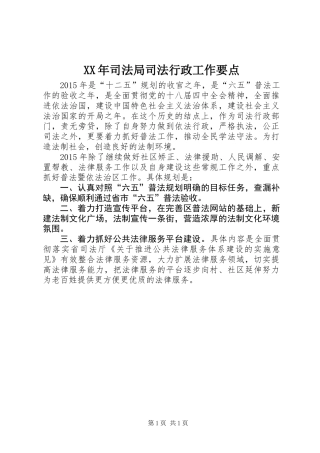 XX年司法局司法行政工作要点