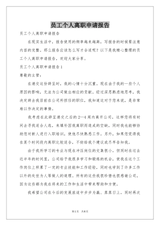 员工个人离职申请报告