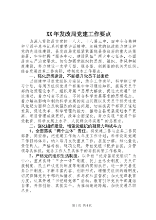 XX年发改局党建工作要点