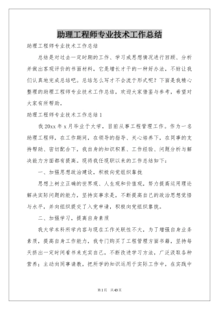 助理工程师专业技术工作参考总结