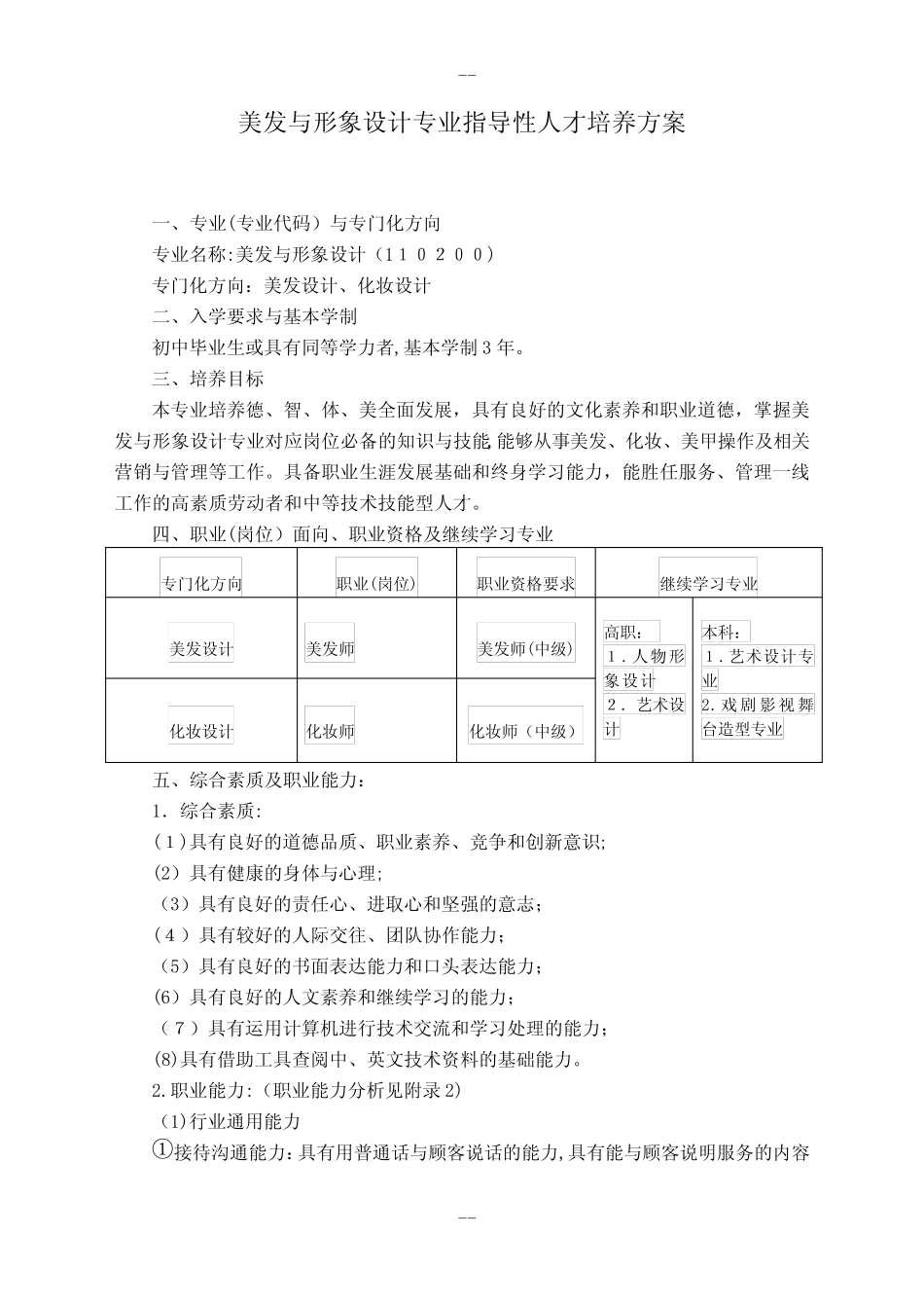 中等职业教育美发与形象设计专业指导性人才培养方案 _第1页
