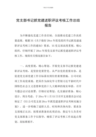 党支部书记抓党建述职评议考核工作总结报告