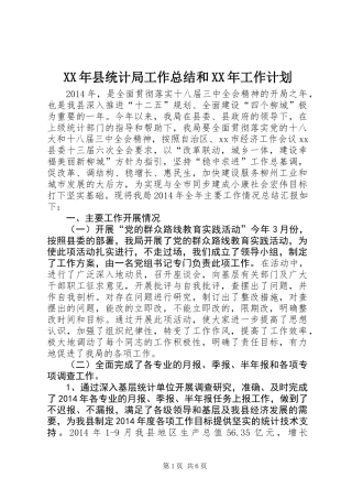 XX年县统计局工作总结和XX年工作计划