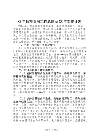 XX年县粮食局工作总结及XX年工作计划