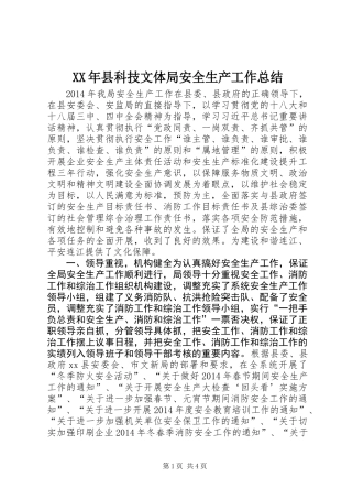 XX年县科技文体局安全生产工作总结