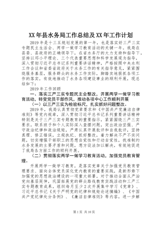 XX年县水务局工作总结及XX年工作计划