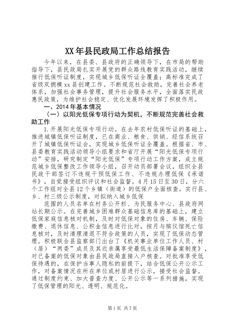 XX年县民政局工作总结报告_第1页