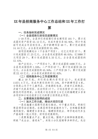 XX年县招商服务中心工作总结和XX年工作打算