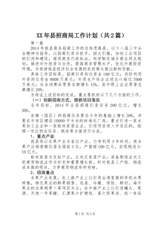 XX年县招商局工作计划(共2篇)
