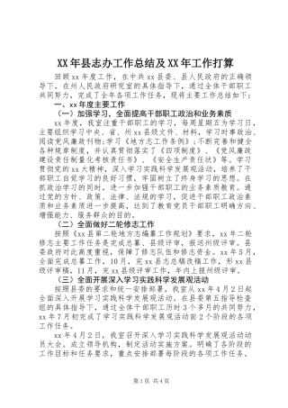 XX年县志办工作总结及XX年工作打算