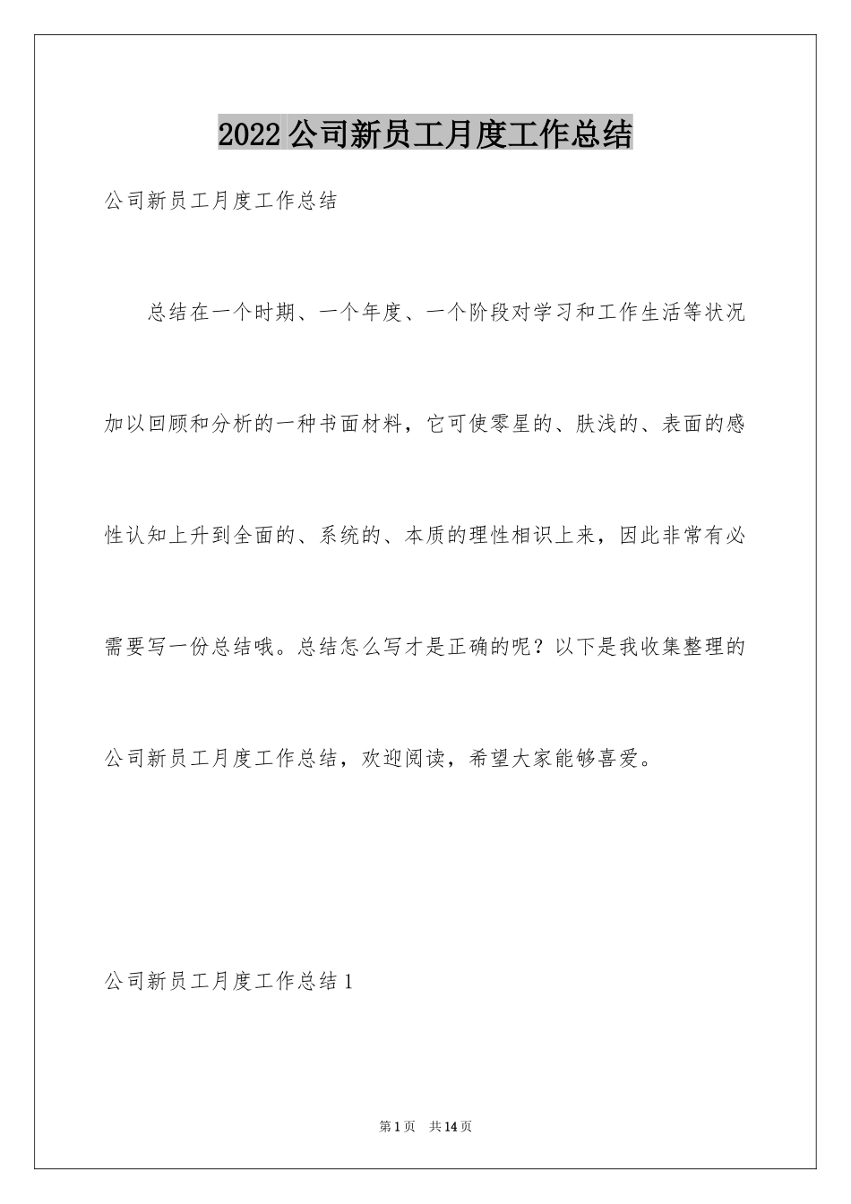 2024公司新员工月度工作总结_第1页