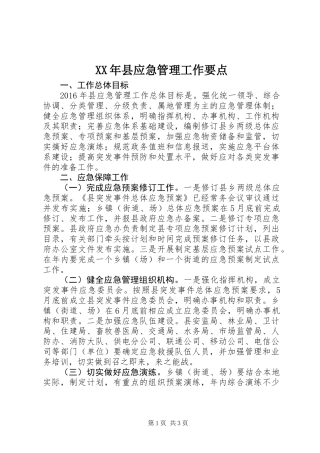 XX年县应急管理工作要点