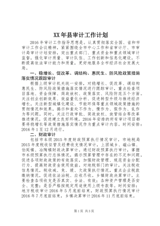 XX年县审计工作计划