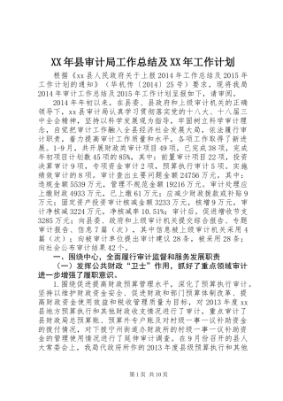 XX年县审计局工作总结及XX年工作计划