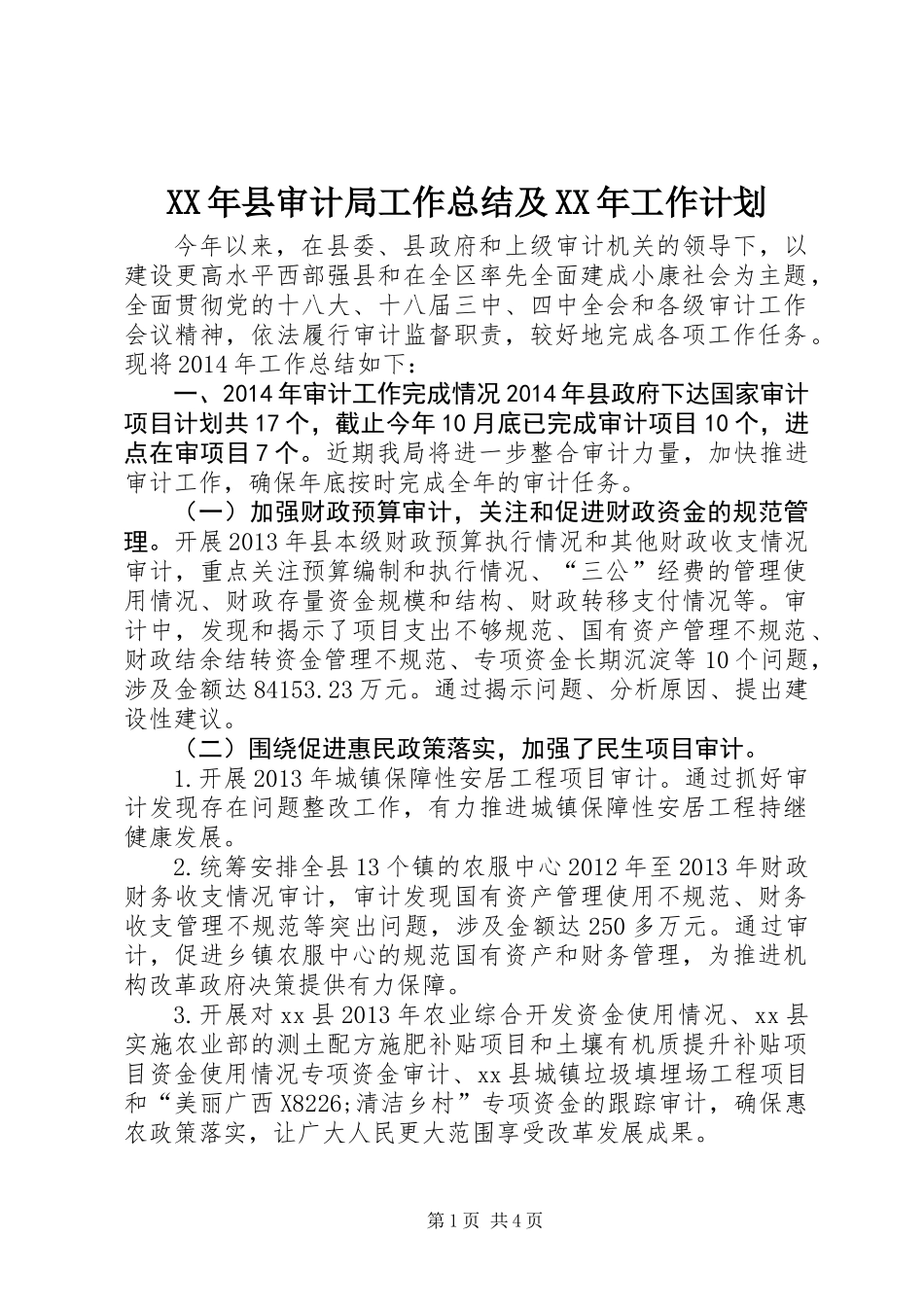 XX年县审计局工作总结及XX年工作计划 (2)_第1页