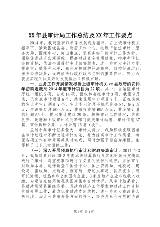 XX年县审计局工作总结及XX年工作要点