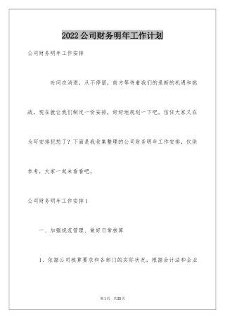 2024公司财务明年工作计划