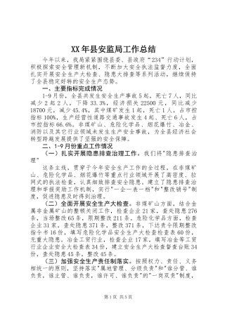 XX年县安监局工作总结