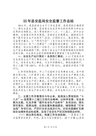 XX年县安监局安全监督工作总结