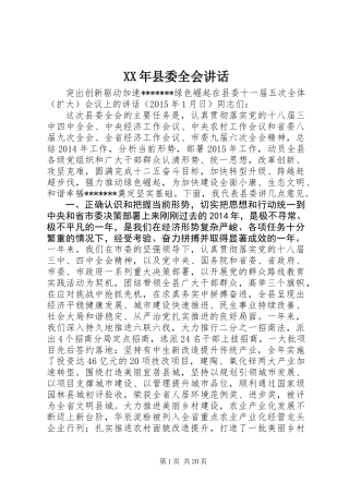 XX年县委全会讲话
